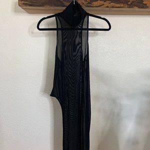 Nasty Gal Sheer Mesh Sleeveless Turtleneck Asymmetrical Tank Top Size Medium
